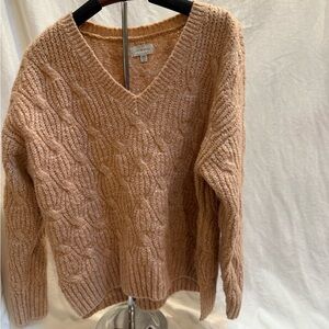 Lucky Brand V-Neck Cable Knit Sweater - Brown